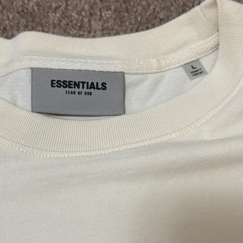 Essentials Cream Tee With Black Essentials Logo View 3